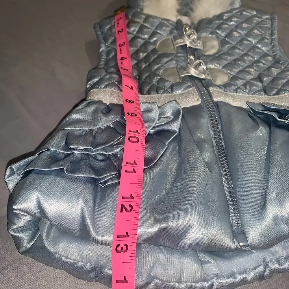 Little Lass Baby Girls Metallic Quilted Hooded Vest – Size 18M – Faux Fur Hood